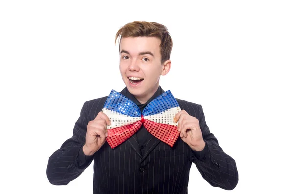 Funny man with giant bow tie — Stock Photo, Image