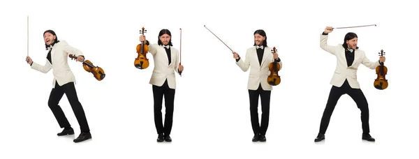 Muž s houslové hry na bílém pozadí — Stock fotografie