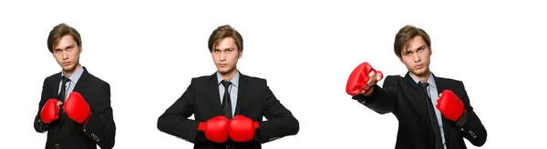 Boxeador hombre de negocios aislado en blanco — Foto de Stock