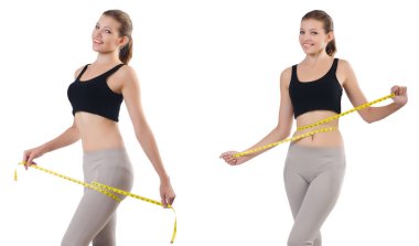 Genç kadın ile egzersizleri yapıyor ölçme aygıtı