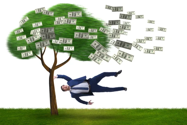 Uomo d'affari spazzato via dall'albero dei soldi — Foto Stock