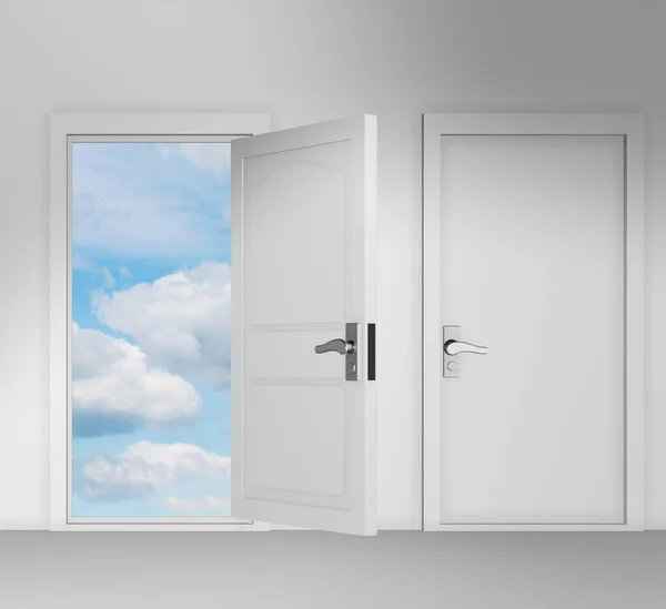 Koncepcja wyboru z wielu możliwości drzwi - renderowanie 3d — Zdjęcie stockowe