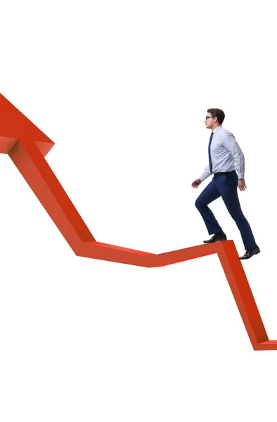 Zakenman ondersteunt groei in economie op grafiek — Stockfoto