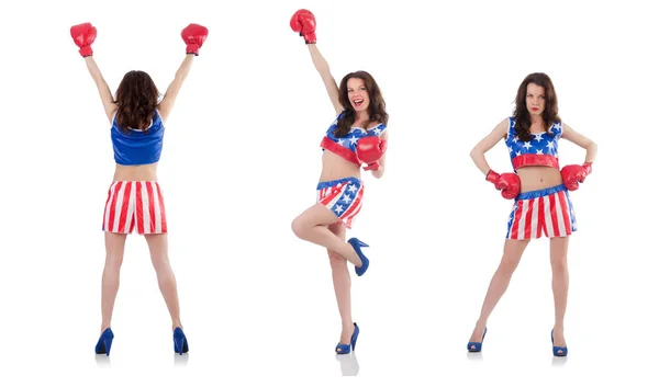 Boxeador de mujer en uniforme con símbolos de EE.UU. —  Fotos de Stock