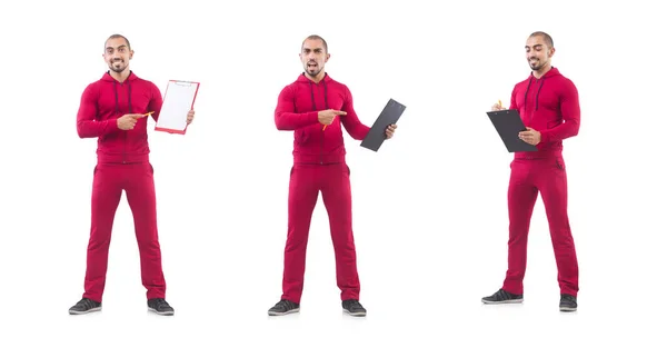Young sportsman with binder isolated on white — Stock Image Young sportsman with binder isolated on white Stock Image