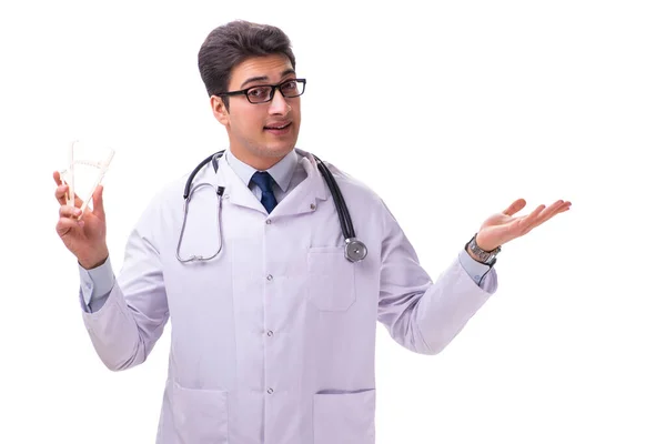 Junge männliche Arzt mit Bremssätteln isoliert auf weiß — Stockfoto