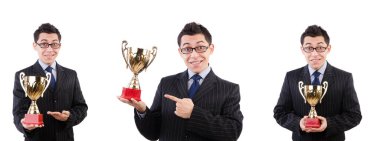 Funny guy receiving award on white clipart