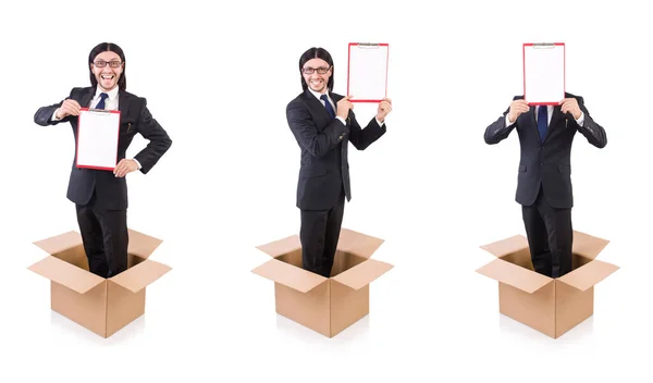 Joven empresario en el pensamiento fuera de concepto de caja — Foto de Stock