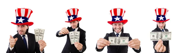 Homem com dólar americano e chapéu — Fotografia de Stock
