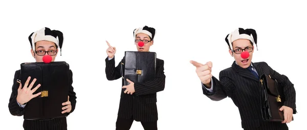 Clown zakenman geïsoleerd op wit — Stockfoto