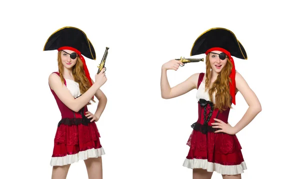 Woman pirate isolated on white — Stock Photo, Image