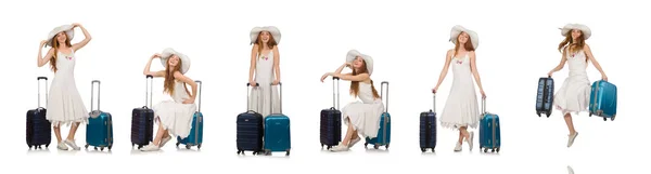 Woman in travelling concept on white — Stock Photo, Image