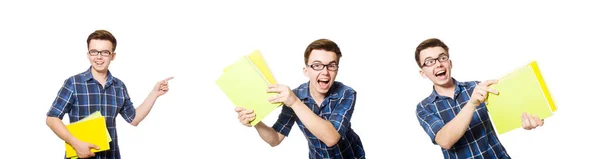 Estudante engraçado isolado em branco — Fotografia de Stock