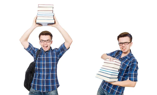 Estudiante divertido con pila de libros — Foto de Stock