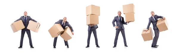 Businessman with box isolated on the white — Stock Photo, Image