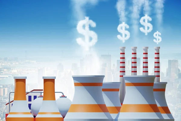 Impianto in carbon tax e concetto di inquinamento - rendering 3d — Foto Stock