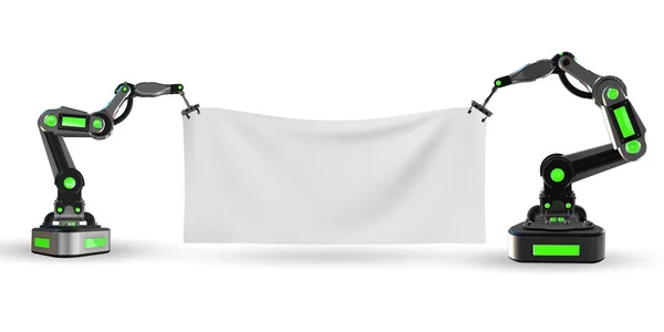 Manifesto in bianco sostenuto da bracci robotici — Foto Stock