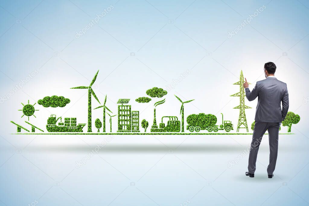 Businessman in green and environmental concept