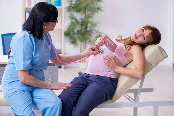 若い妊婦さんが経験豊富な婦人科医を訪ね — ストック写真