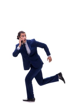 Young male businessman employee isolated on white