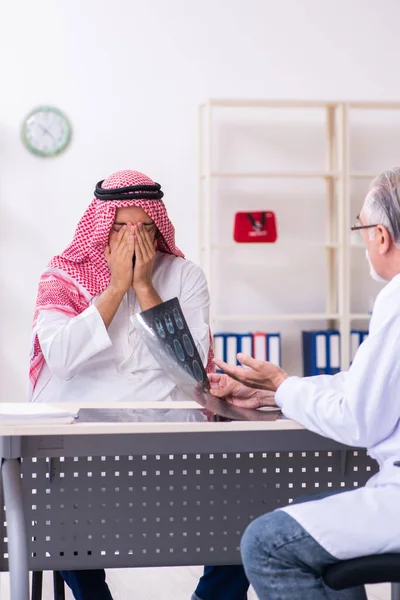 Young male arab visiting experienced male doctor — Stock fotografie