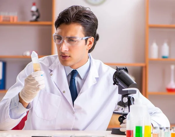 Jeune beau biochimiste travaillant dans le laboratoire — Photo