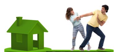 Concept of family taking mortgage loan for house clipart