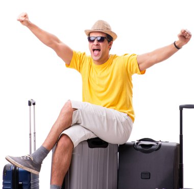 Mutlu genç adam yaz tatiline çıkıyor.