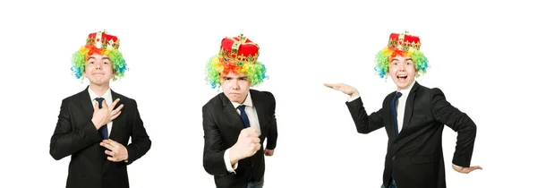 Zabawny biznesmen klaun izolowany na białym — Zdjęcie stockowe