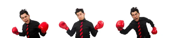 Uomo d'affari con guanti da boxe rossi — Foto Stock