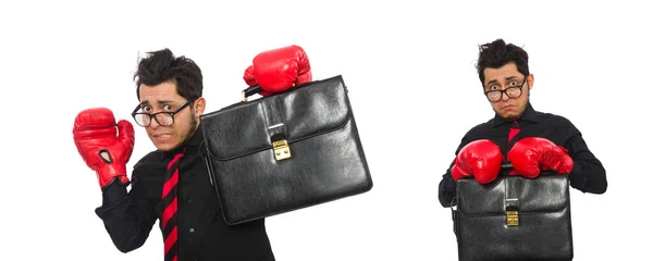Uomo d'affari con guanti da boxe rossi — Foto Stock