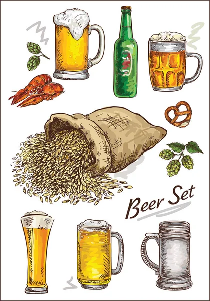 Ensemble de bière dessin à la main — Image vectorielle