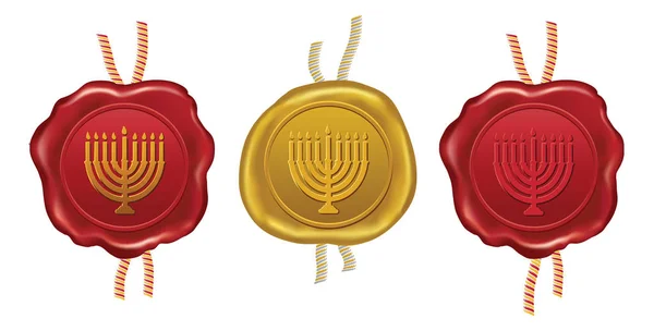 Sello de cera con Hanukkah menorah — Vector de stock