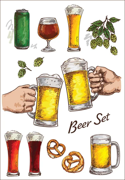 Χέρι σχέδιο μπύρα σύνολο — Διανυσματικό Αρχείο