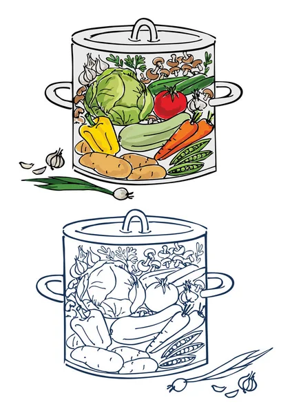 Illustration Vectorielle Conception Casserole Avec Des Légumes Concept Alimentation Saine — Image vectorielle