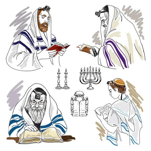 祈りのユダヤ人と手描きのスケッチ — ストックベクタ