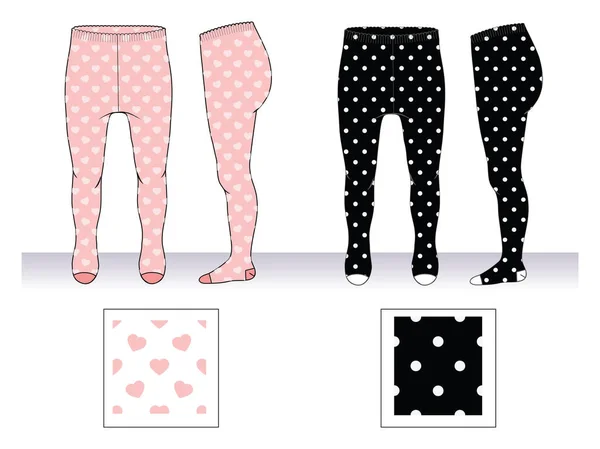 Set of tights for girl with seamless patterns. — 스톡 벡터