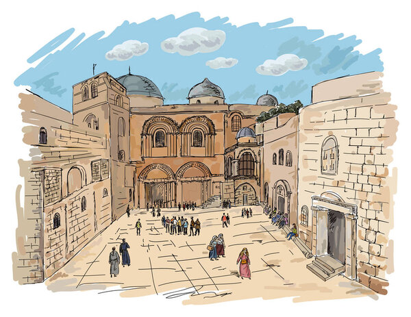 Церковь Гроба Господня в Иерусалиме. Израиль. Ручная иллюстрация
. 