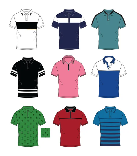 Set Trendy Polo Shirt Men Vector Design Collection — Stock Vector