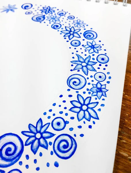 Watercolor doodle. Blue ribbon — Stock Photo, Image