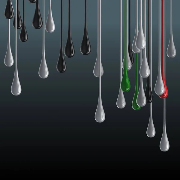 3D multicolor glossy paint drop blobs on black background