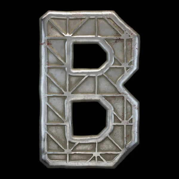 Industrial metal alphabet letter B on black background 3d