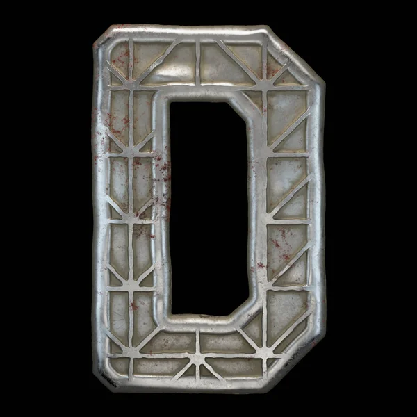 Industrial metal alphabet letter D on black background 3d