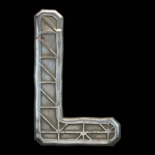 Industrial metal alphabet letter L on black background 3d