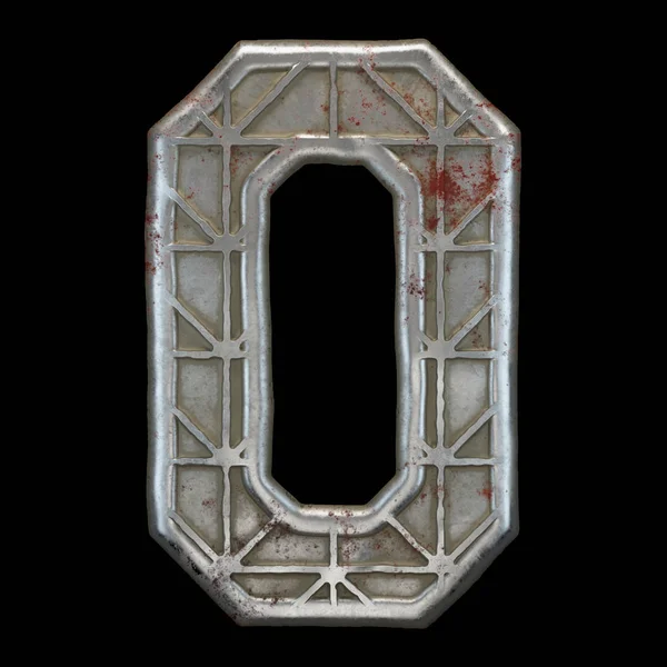 Industrial metal alphabet letter O on black background 3d