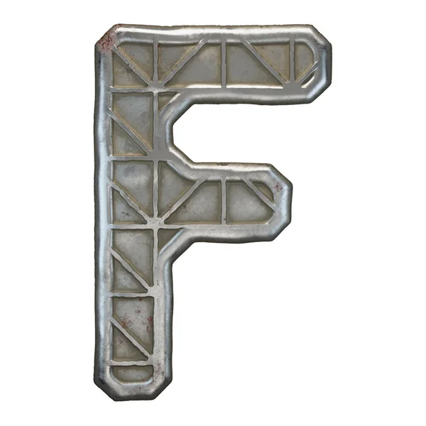 Industrial metal alphabet letter F on white background 3d