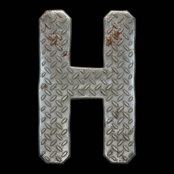Industrial metal alphabet letter H on black background 3d