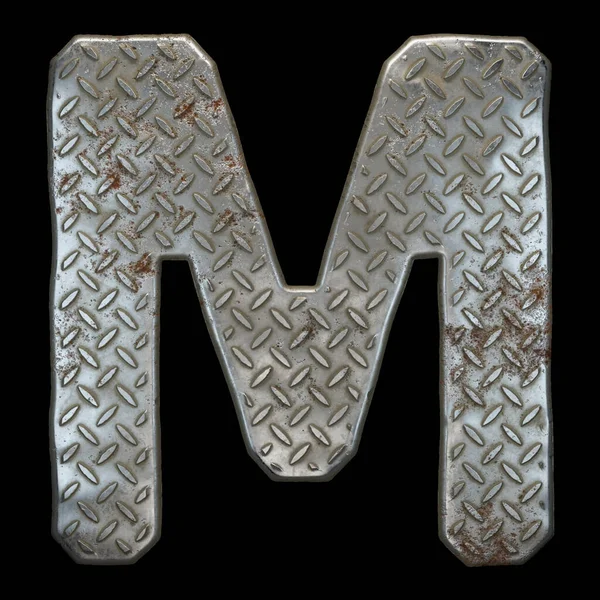 Industrial metal alphabet letter M on black background 3d
