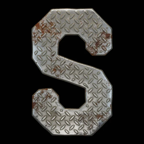 Industrial metal alphabet letter S on black background 3d