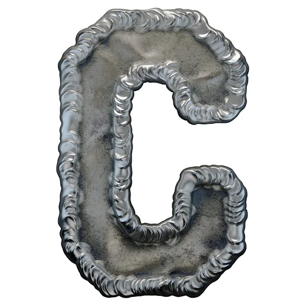 Industrial metal alphabet letter C on white background 3d